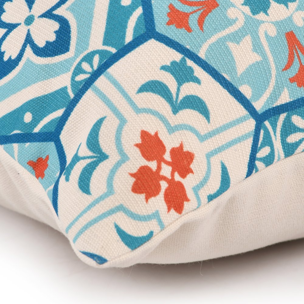 Mosaic Performance Poly Filled Pillow in Blue/Orange, 20" x 20"