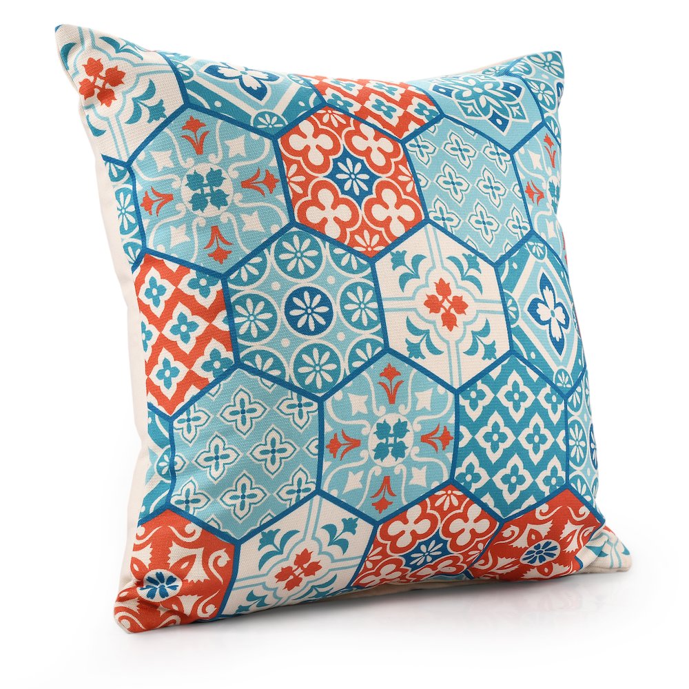 Mosaic Performance Poly Filled Pillow in Blue/Orange, 20" x 20"