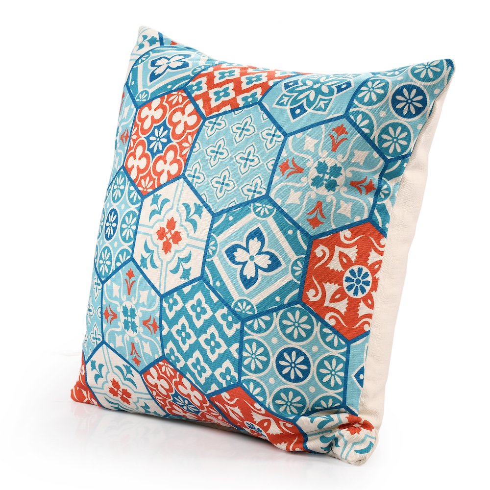 Mosaic Performance Poly Filled Pillow in Blue/Orange, 20" x 20"