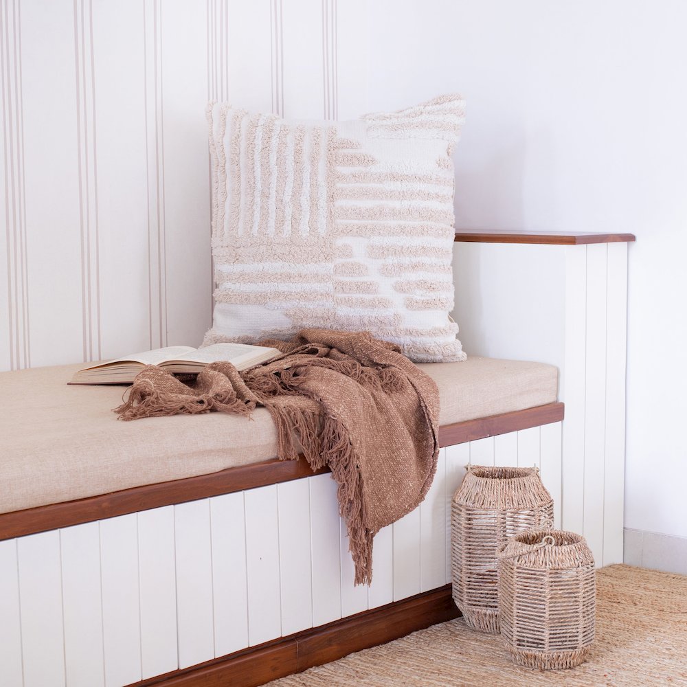 Stacy Garcia Cotton Poly Filled Pillow in Cream/White, 22" x 22"