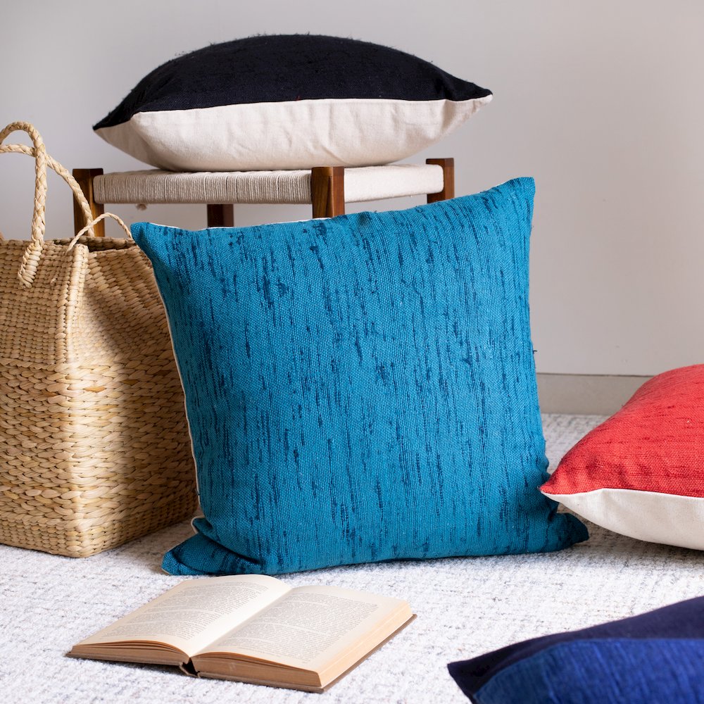 Stacy Garcia Linen Blend Poly Filled Pillow in Blue, 20" x 20"