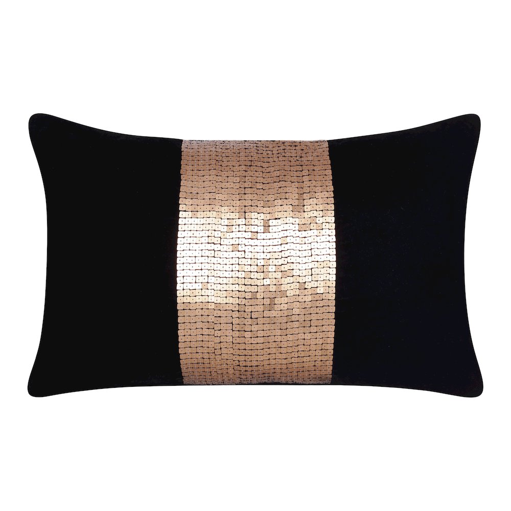 Cosmopolitan Performance Poly Filled Pillow in Black/Gold, 16" x 24"