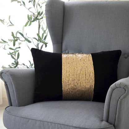 Cosmopolitan Performance Poly Filled Pillow in Black/Gold, 16" x 24"