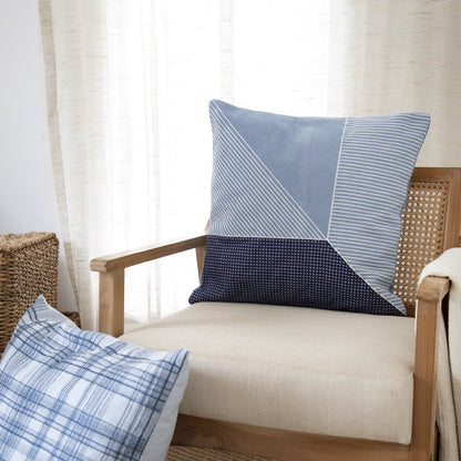 Blue/White Contemporary Striped Geometric Hand-Woven Throw Pillow Cover