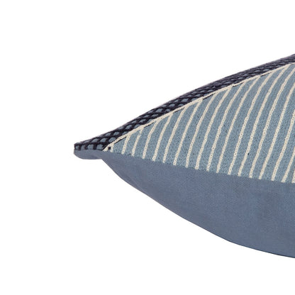 Blue/White Contemporary Striped Geometric Hand-Woven Throw Pillow Cover