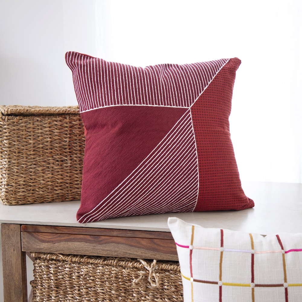 Rust/Multi Contemporary Striped Geometric Hand-Woven Throw Pillow Cover