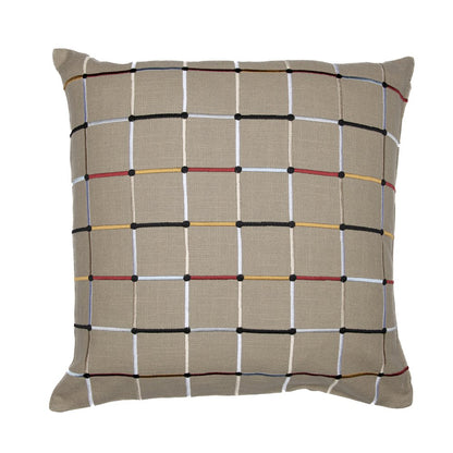 Beige/Multi Contemporary Checkered Hand-Woven Throw Pillow Cover