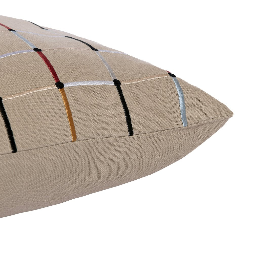 Beige/Multi Contemporary Checkered Hand-Woven Throw Pillow Cover