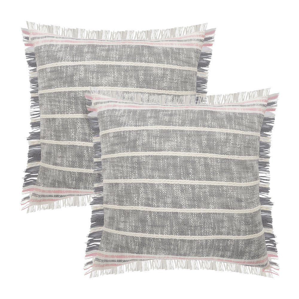 Drew Cotton Pillow Set of 2 in Gray, 20" x 20"