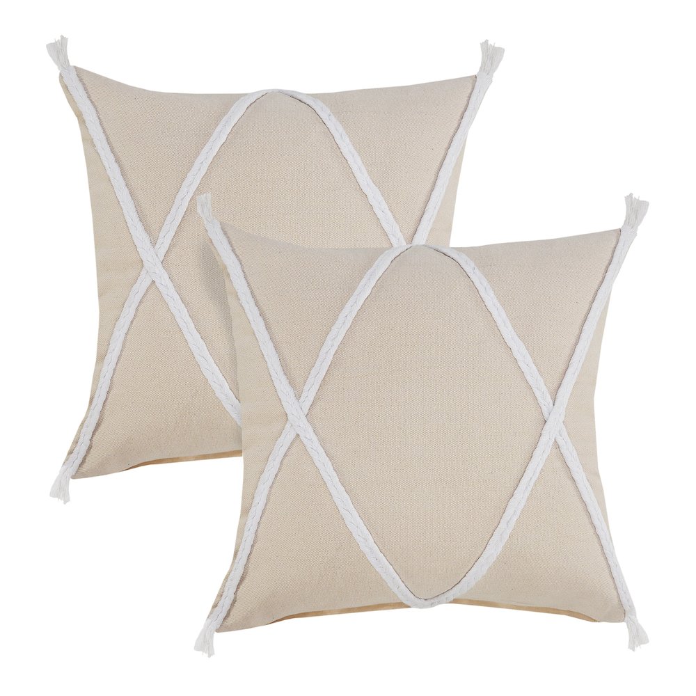 Seashore Cotton Pillow Set of 2 in Tan, 20" x 20"