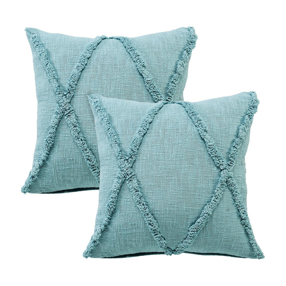 Reese Cotton Pillow Set of 2 in Blue, 20" x 20"