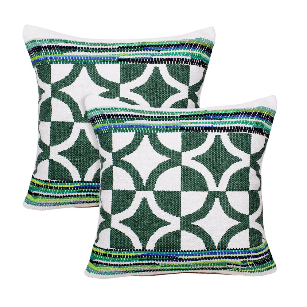 Mindy Cotton Blend Pillow Set of 2 in Green, 20" x 20"