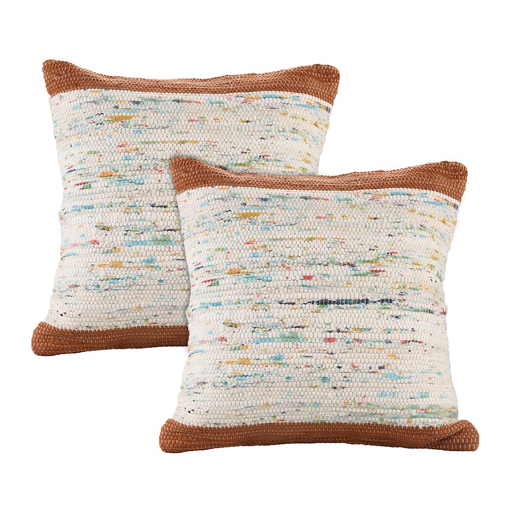 Revive Cotton Pillow Set of 2 in Brown/Multicolored, 20" x 20"