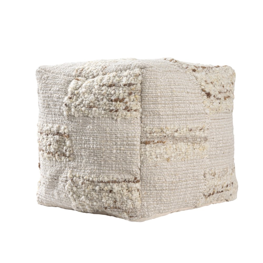 Geoblend Pouf Jute Blend Indoor Pouf in Ivory/Brown, 18" x 18" x 18"
