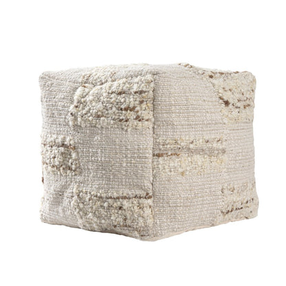 Geoblend Pouf Jute Blend Indoor Pouf in Ivory/Brown, 18" x 18" x 18"