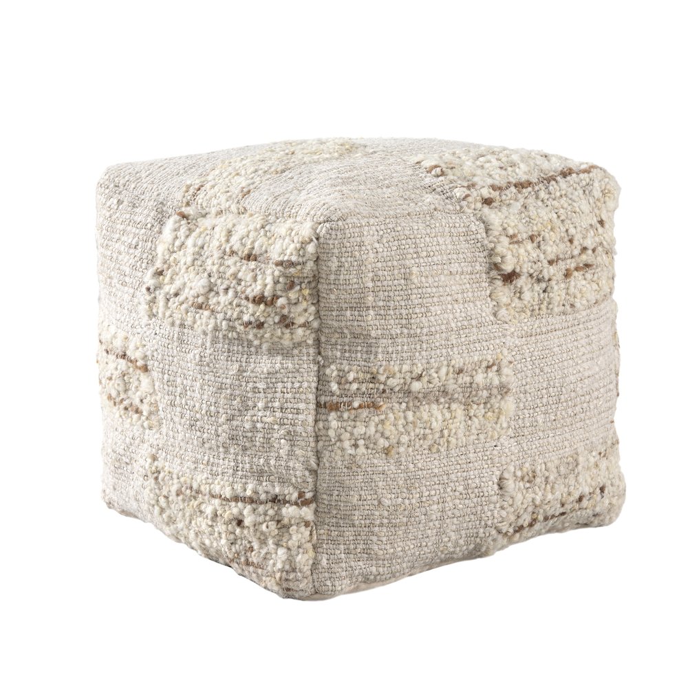 Geoblend Pouf Jute Blend Indoor Pouf in Ivory/Brown, 18" x 18" x 18"