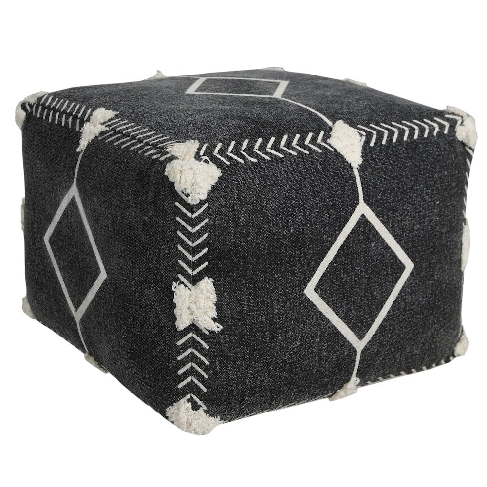 Avant-garde Cotton Indoor Pouf in Black/White, 18" x 18" x 14"