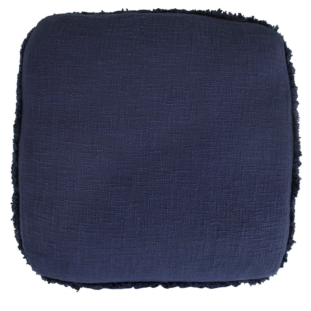 Revelation Cotton Indoor Pouf in Blue, 18" x 18" x 14"