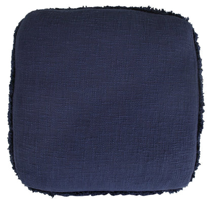 Revelation Cotton Indoor Pouf in Blue, 18" x 18" x 14"