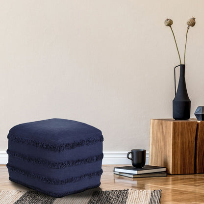 Revelation Cotton Indoor Pouf in Blue, 18" x 18" x 14"