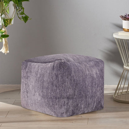 Yakar Chenille Indoor Pouf in Gray, 18" x 18" x 18"