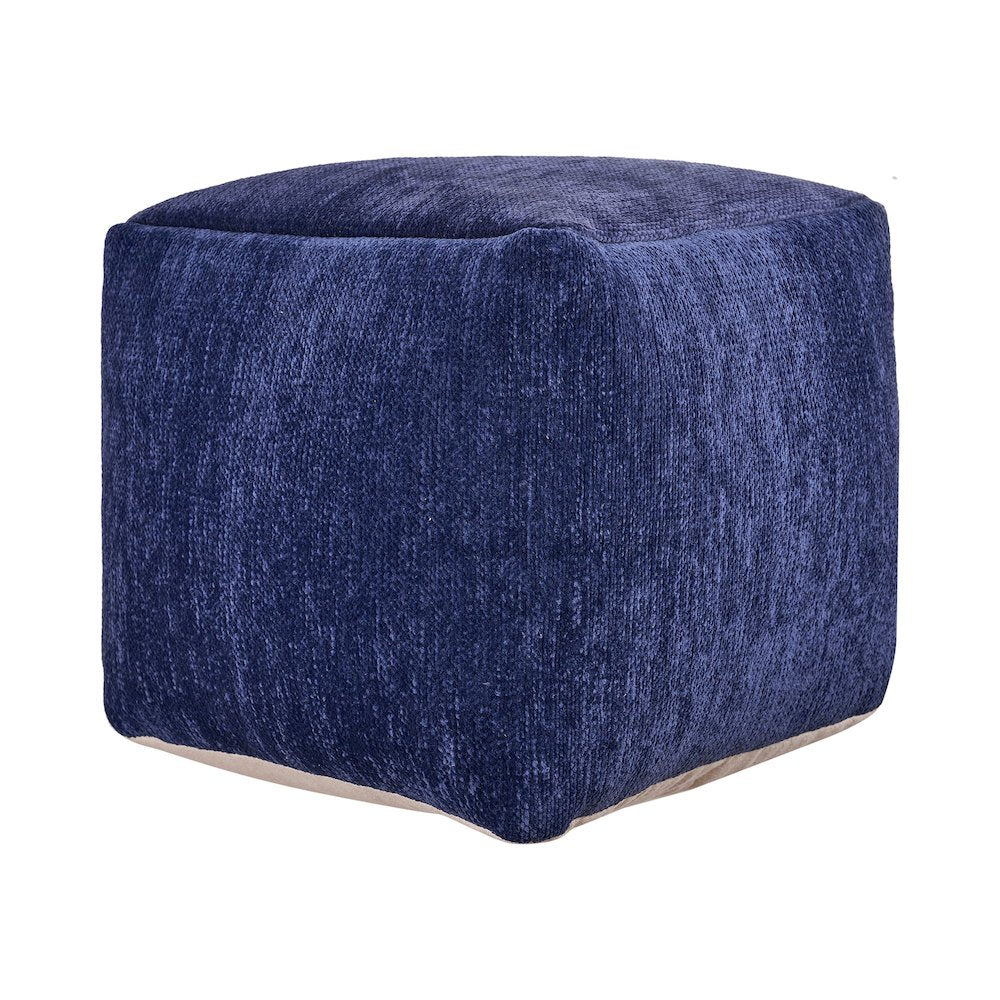 Yakar Chenille Indoor Pouf in Blue, 18" x 18" x 18"