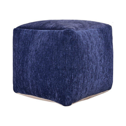 Yakar Chenille Indoor Pouf in Blue, 18" x 18" x 18"