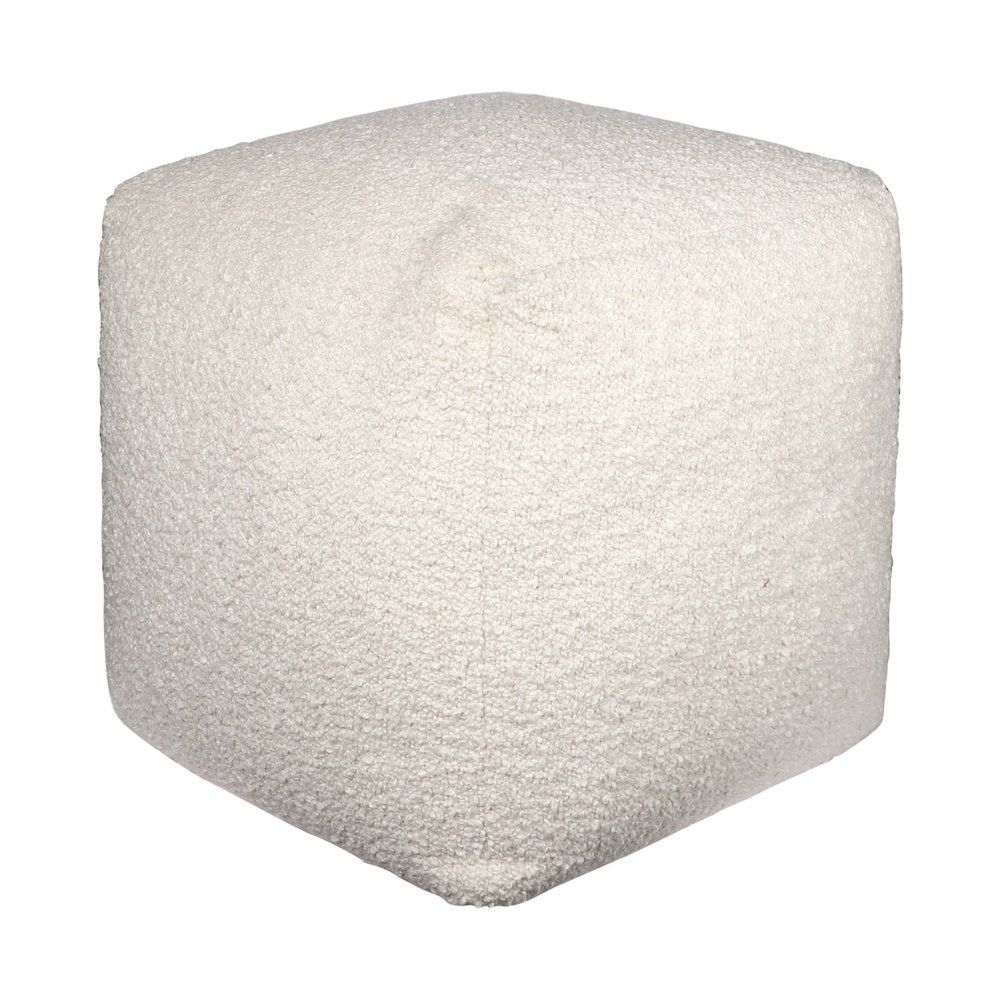 Boucle Performance Indoor Pouf in Ivory,  18" x 18" x 18"