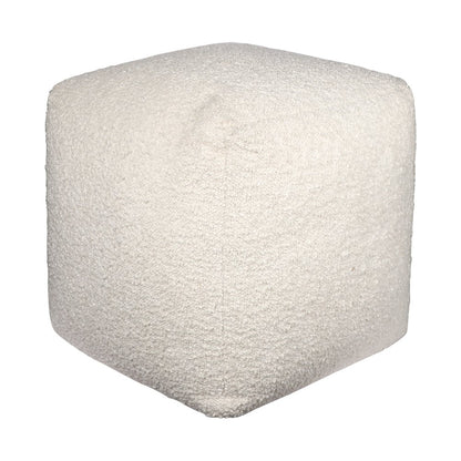 Boucle Performance Indoor Pouf in Ivory,  18" x 18" x 18"