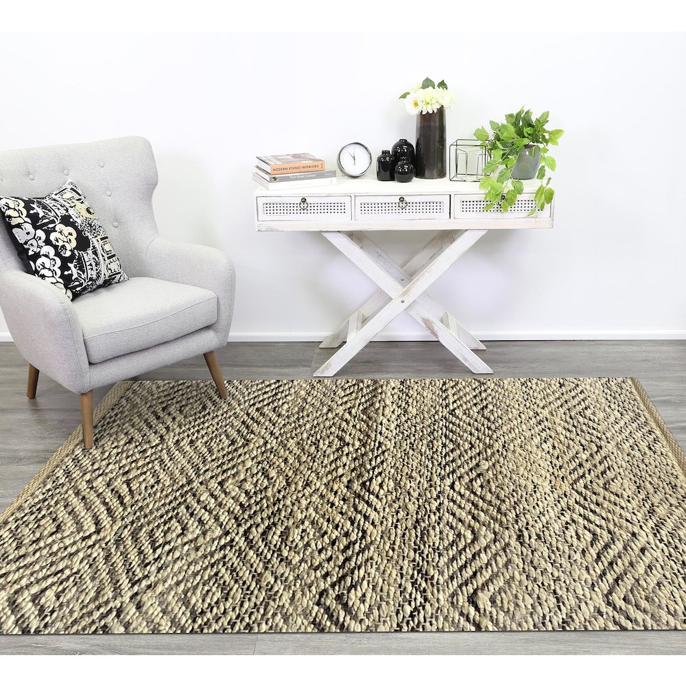 Hand-Woven Geometric Gray and Jute Rug