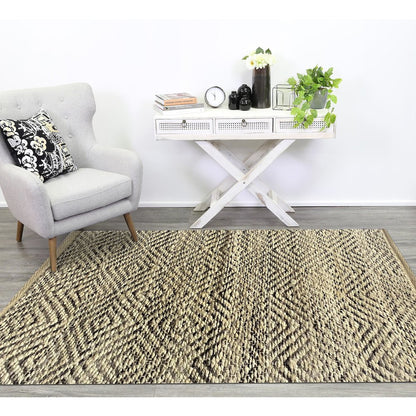 Hand-Woven Geometric Gray and Jute Rug