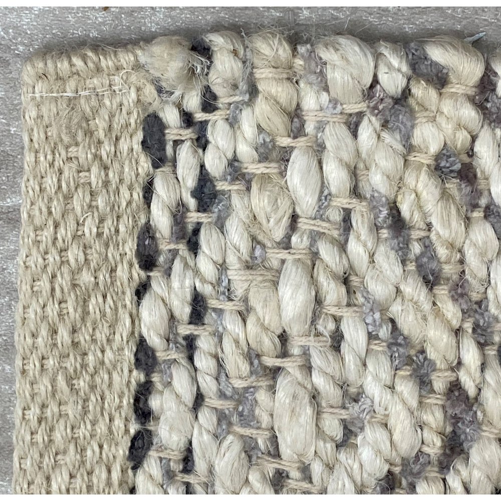 Hand-Woven Geometric Gray and Jute Rug