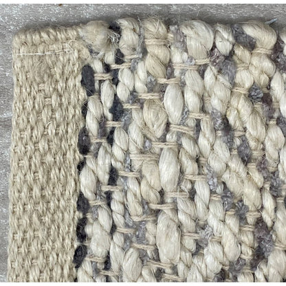 Hand-Woven Geometric Gray and Jute Rug