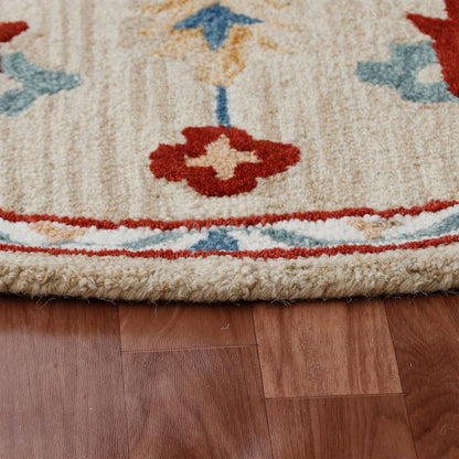 RugsA Beige/Blue Medallion Wool Round Rug