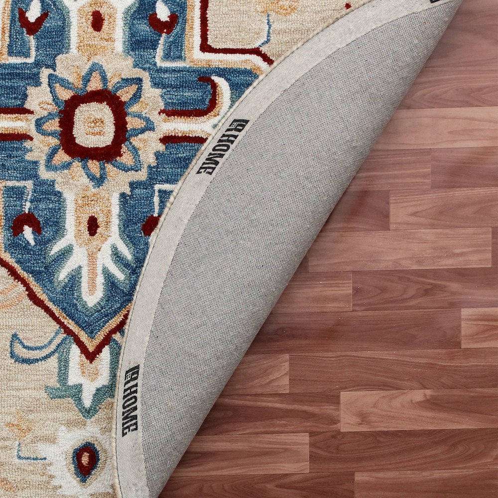 RugsA Beige/Blue Medallion Wool Round Rug