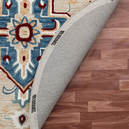 RugsA Beige/Blue Medallion Wool Round Rug