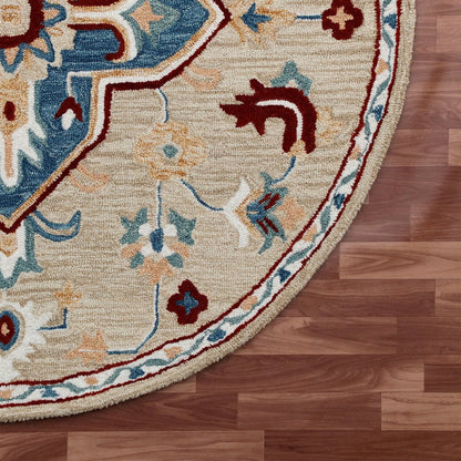 RugsA Beige/Blue Medallion Wool Round Rug
