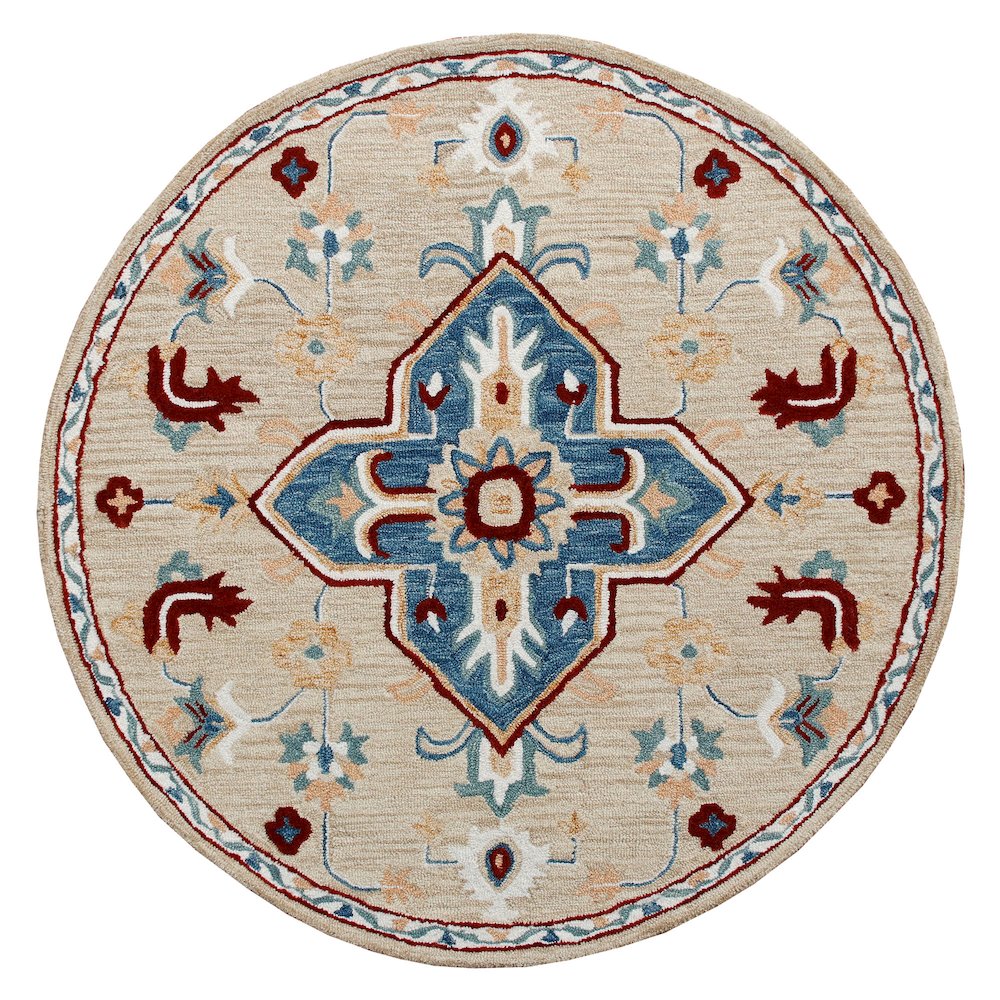 RugsA Beige/Blue Medallion Wool Round Rug