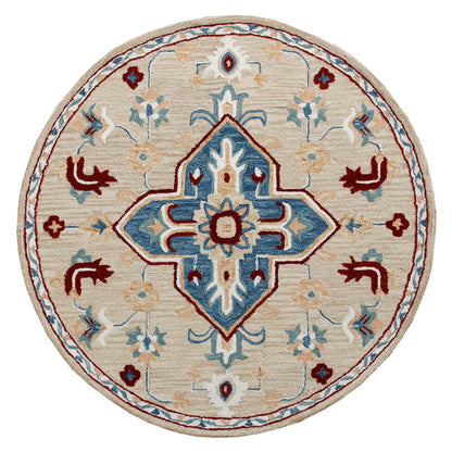 RugsA Beige/Blue Medallion Wool Round Rug