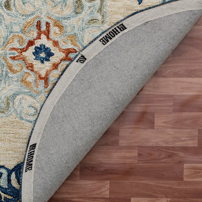 RugsA Beige/Blue Medallion Wool Round Rug