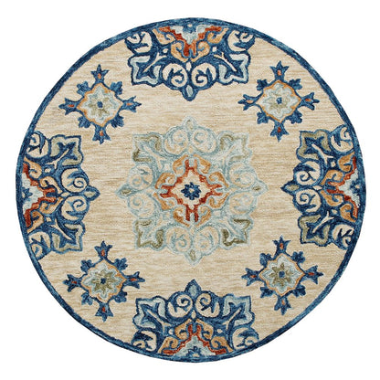 RugsA Beige/Blue Medallion Wool Round Rug