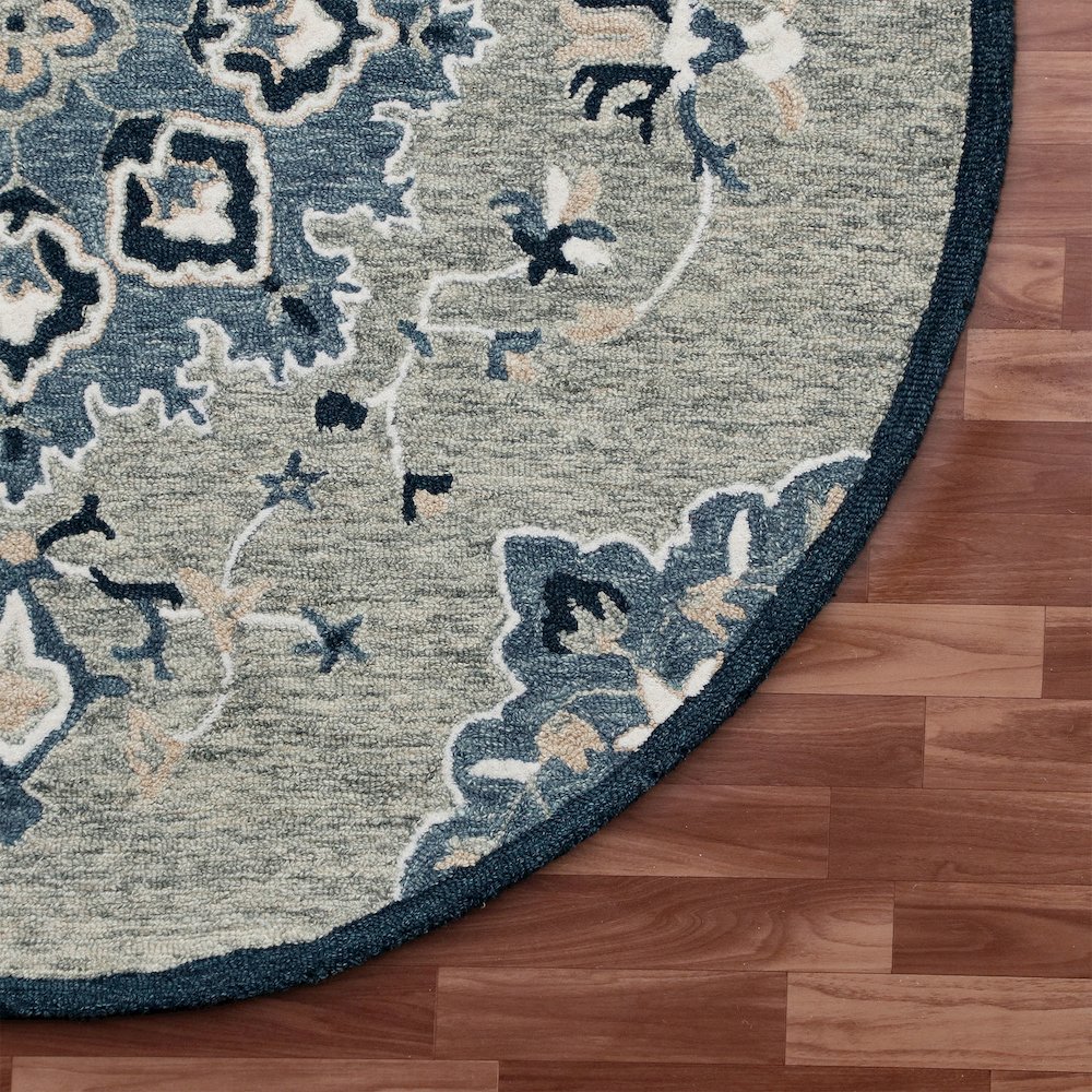 RugsA Gray/Blue Medallion Wool Round Rug