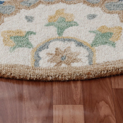 RugsA Gray/Brown Suzani Wool Round Rug