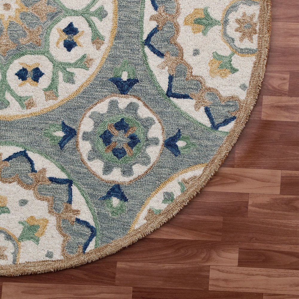 RugsA Gray/Brown Suzani Wool Round Rug