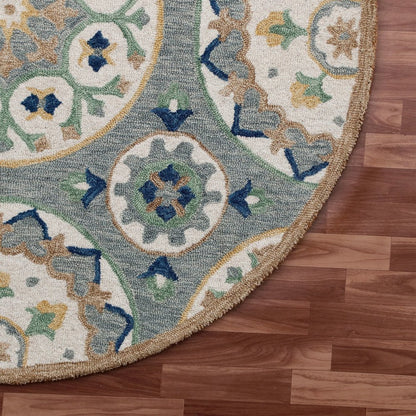 RugsA Gray/Brown Suzani Wool Round Rug