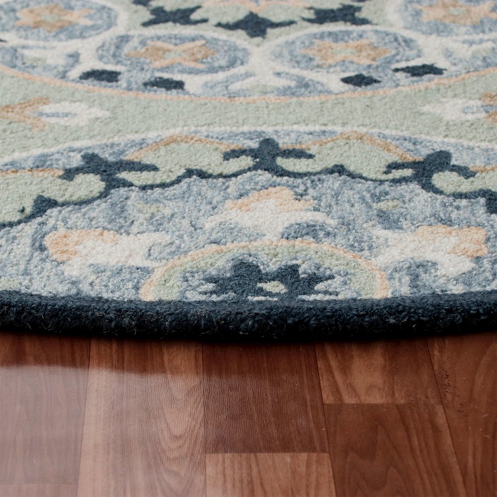 RugsA Sage/Blue Suzani Wool Round Rug