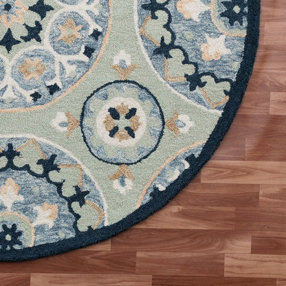 RugsA Sage/Blue Suzani Wool Round Rug