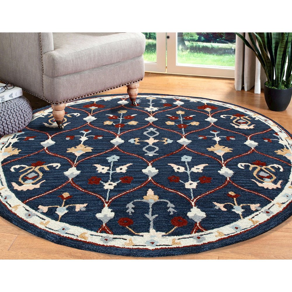 RugsA Navy/Red Trellis Wool Round Rug