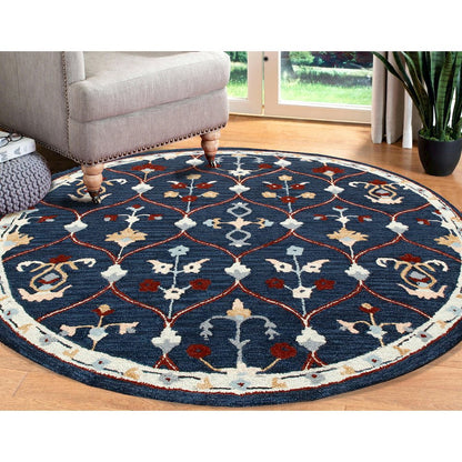 RugsA Navy/Red Trellis Wool Round Rug