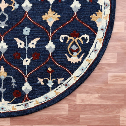 RugsA Navy/Red Trellis Wool Round Rug